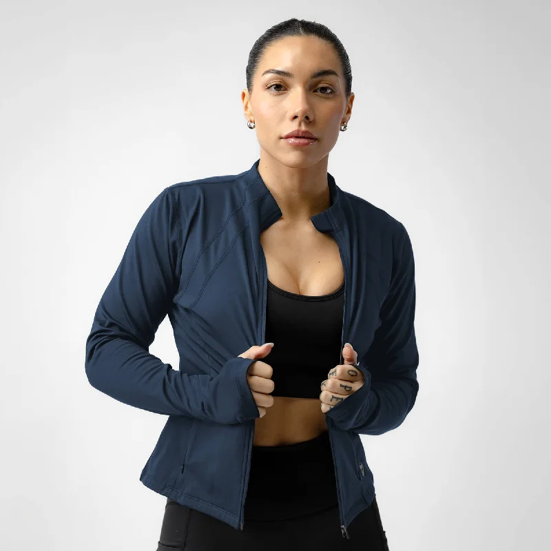 Women's Performance Running Jacket - Navy Knit Fabric Woven Fabric Fleece Fabric