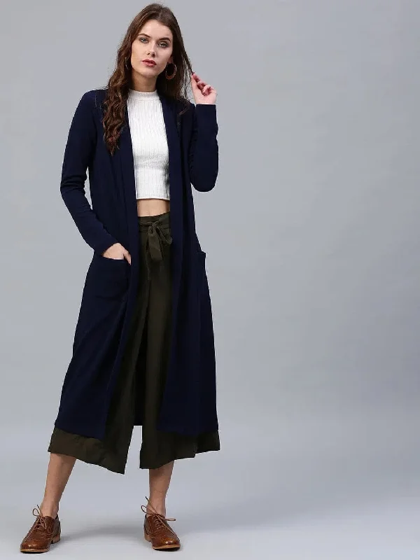 Women Solid Navy Full Sleeve Jacket Denim Jacket Leather Jacket Suede Jacket