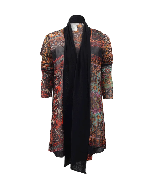 Draped Front Print Cardigan Collared Crew Neck Turtle Neck
