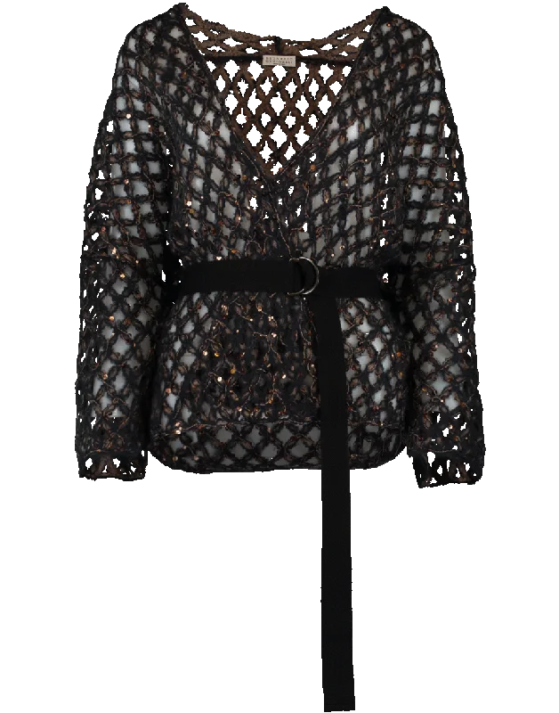 Open Weave Cardigan Seamless Knitted Crochet