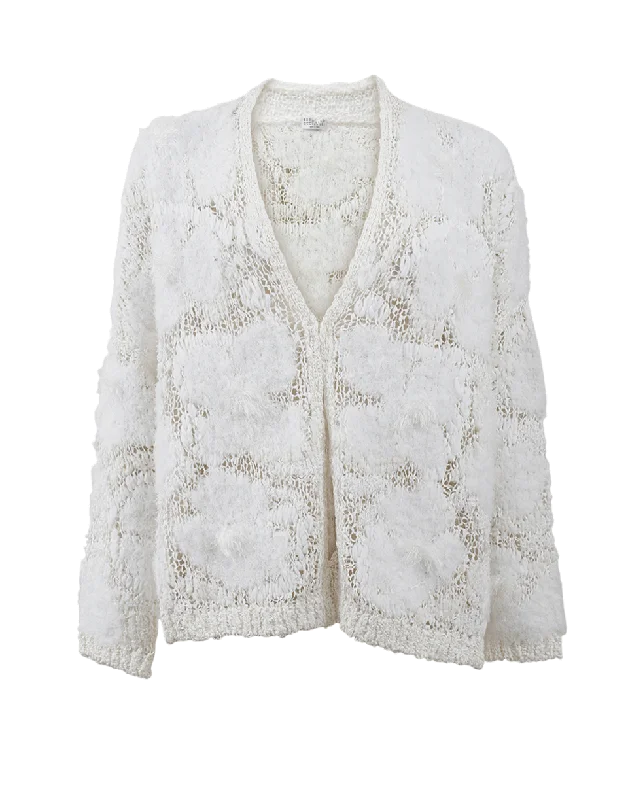 Floral Embroidered Boyfriend Cardigan Chenille Brocade Lace