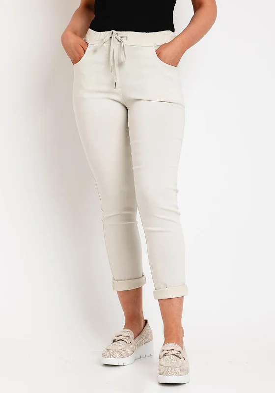 D.e.c.k by Decollage Drawstring Waist Slim Leg Trouser, Beige Trousers trendy modern D.e.c.k by Decollage Drawstring Waist Slim Leg Trouser, Beige Trousers trendy modern