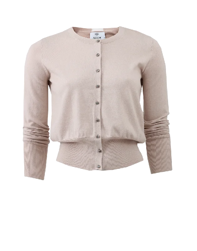 Crystal Button Cardigan Welt Pockets Slit Pockets Flap Pockets