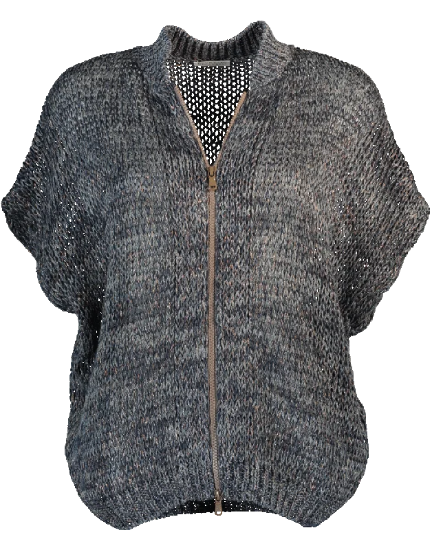 Zip Up Blended Cardigan Sequined Glittery Shiny