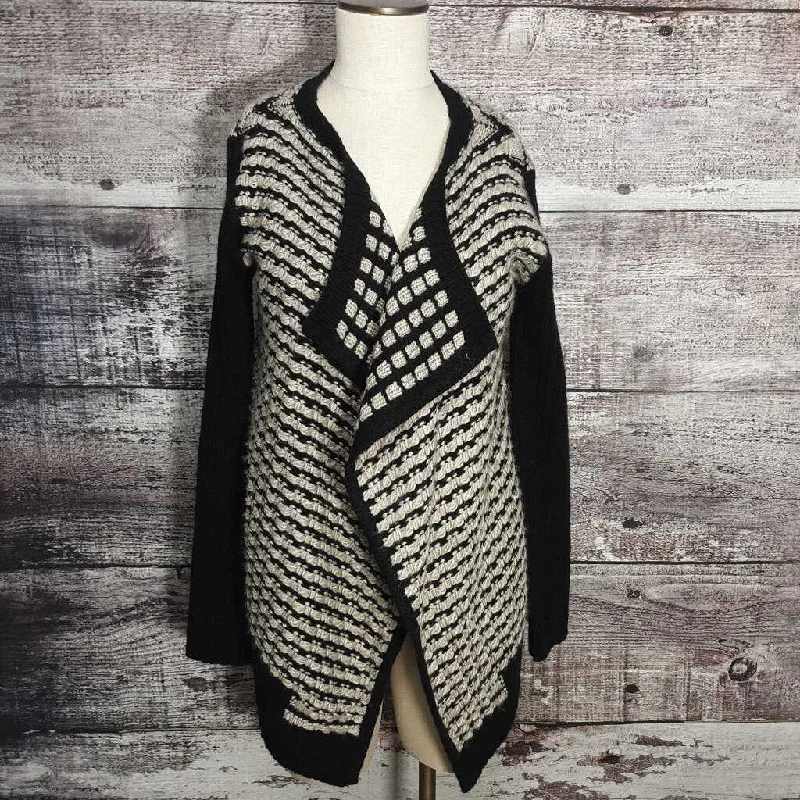 SIONI BLACK CREAM KNIT LAYERED OPEN CARDIGAN SIZE LARGE TCC Chenille Blend Fleece Blend Nylon Blend