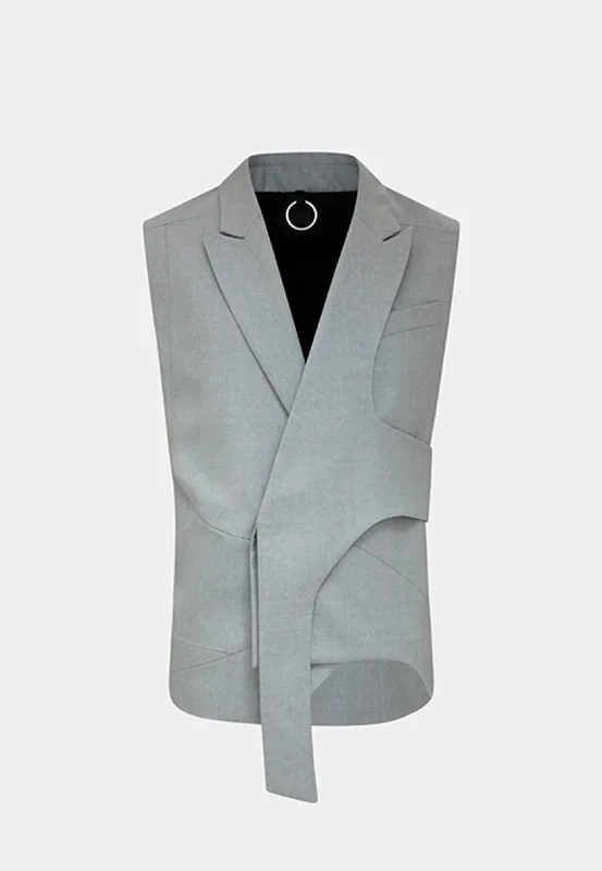 HELIOT EMIL Asymmetric Sleeveless Blazer - Light Grey Women's Plaid Suit