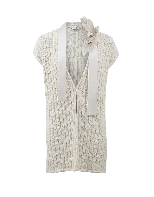 Cardigan With Silk Tie Spandex Blend Rayon Blend Denim Blend