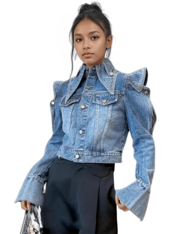 New Trendy Women's Ruffled Edge Shoulder Denim Jacket Autumn Fashion Lapel Long Sleeve Jacket Female Fleece Fabric Down Fabric Feather Fabric New Trendy Women's Ruffled Edge Shoulder Denim Jacket Autumn Fashion Lapel Long Sleeve Jacket Female Fleece Fabric Down Fabric Feather Fabric