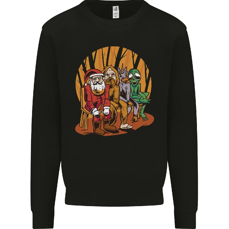 Christmas Santa Claus Bigfoot Unicorn Alien Mens Sweatshirt Jumper Hoodie with Metallic Shiny Futuristic Christmas Santa Claus Bigfoot Unicorn Alien Mens Sweatshirt Jumper Hoodie with Metallic Shiny Futuristic