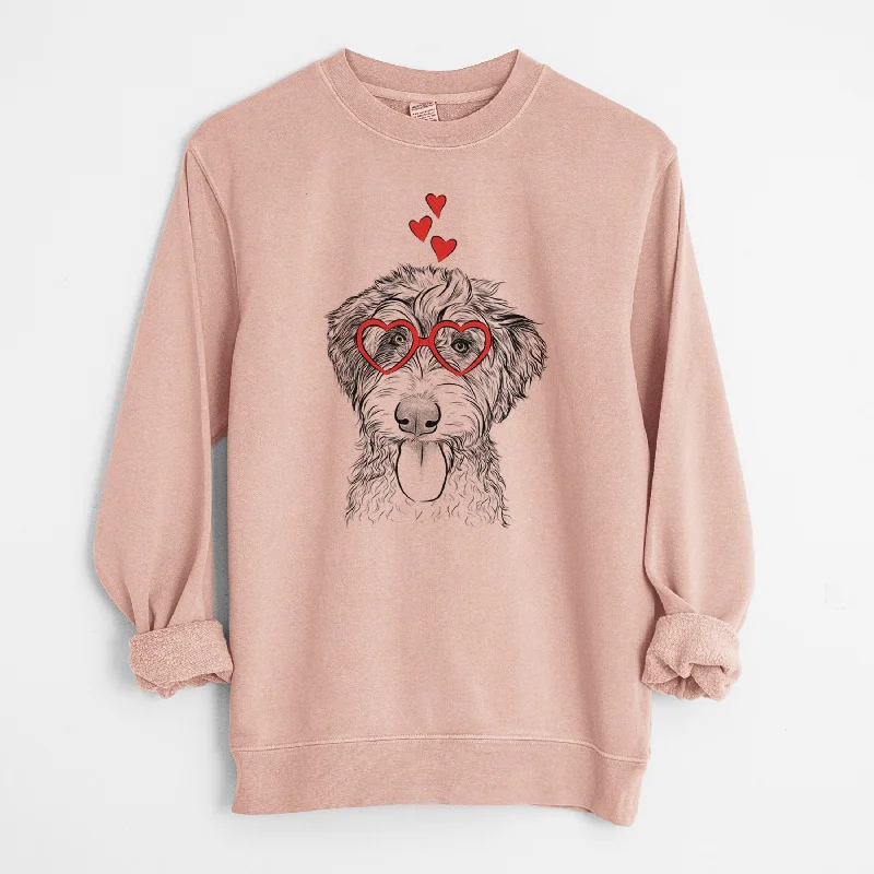 Valentine Myrtle Mae the Aussiedoodle - Unisex Pigment Dyed Crew Sweatshirt Hoodie with Gradient Ombre Colorful Valentine Myrtle Mae the Aussiedoodle - Unisex Pigment Dyed Crew Sweatshirt Hoodie with Gradient Ombre Colorful