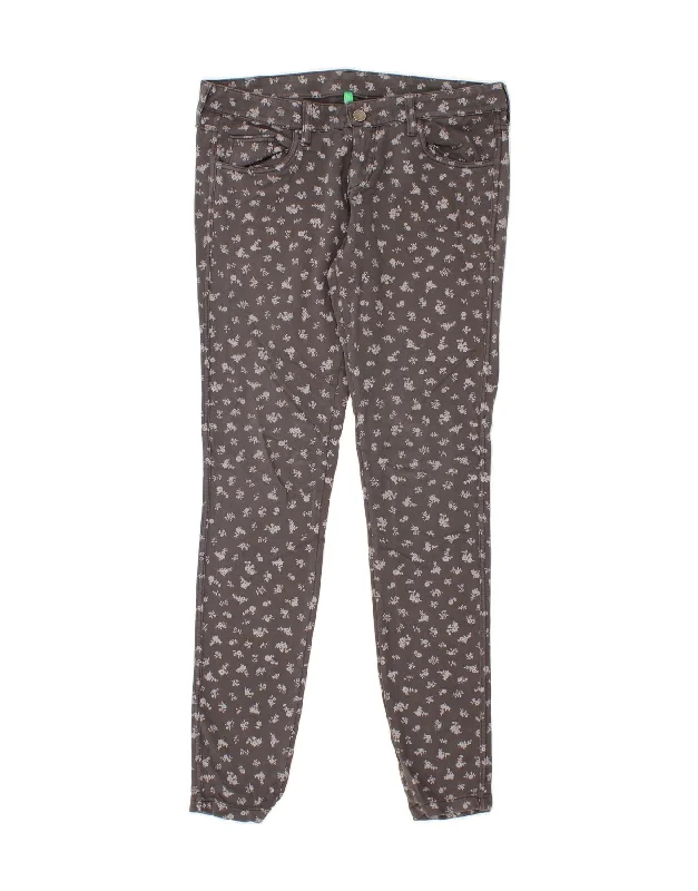 BENETTON Womens Skinny Casual Trousers UK 14 Large W32 L30 Grey Floral Trousers Custom Made BENETTON Womens Skinny Casual Trousers UK 14 Large W32 L30 Grey Floral Trousers Custom Made