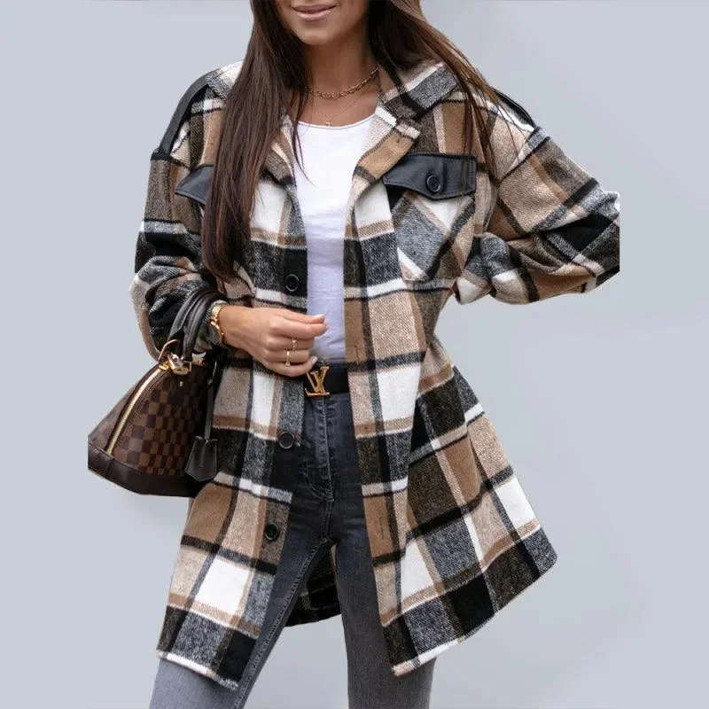Plaid Shirt Jacket Women Faux Fur Jacket Real Fur Jacket Shearling Jacket