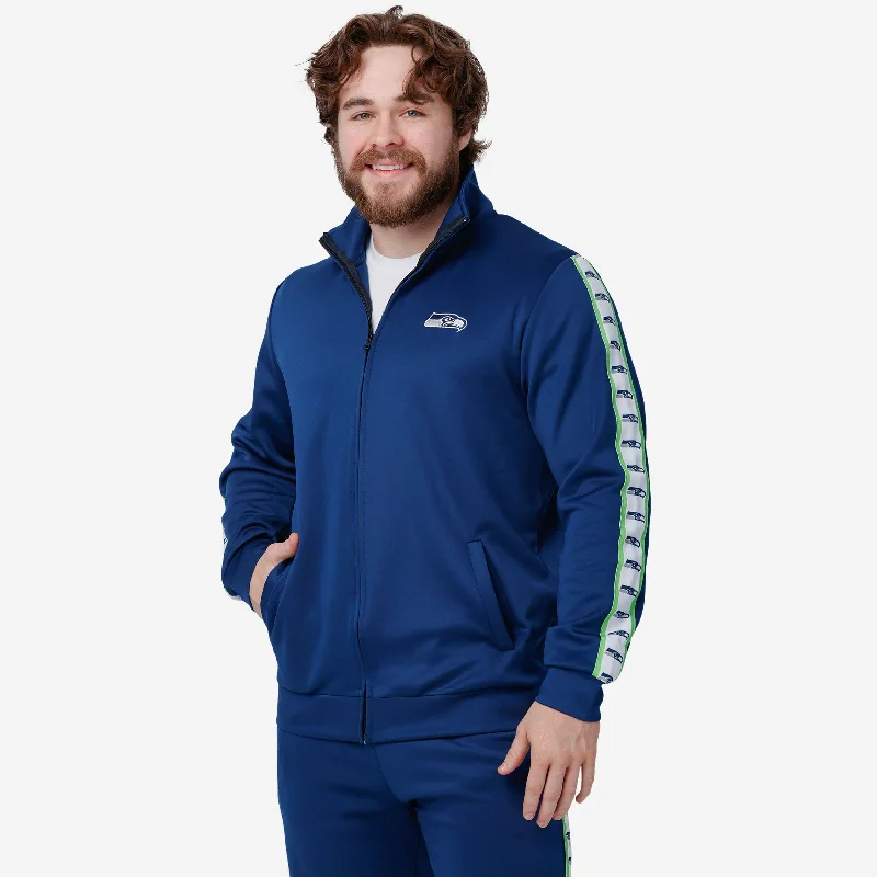 Seattle Seahawks Stripe Logo Track Jacket Hoodie Zip-Up Jacket Button-Up Jacket