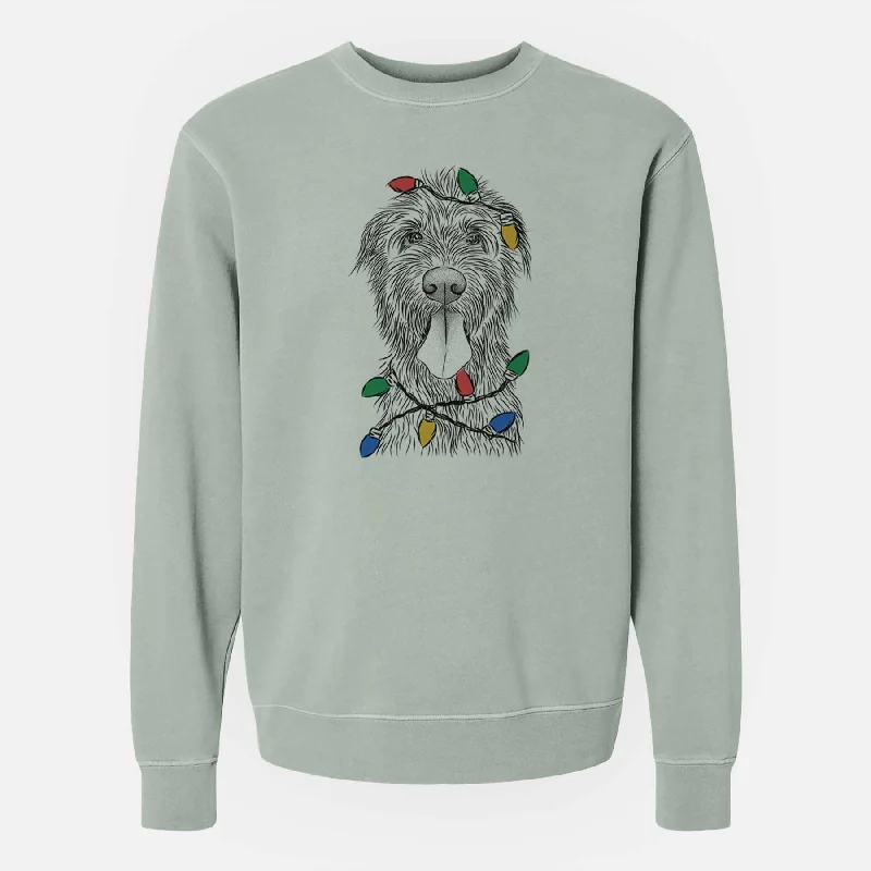 Christmas Lights Sullivan the Irish Wolfhound - Unisex Pigment Dyed Crew Sweatshirt Hoodie with Hem Drawcord Adjustable Customizable Christmas Lights Sullivan the Irish Wolfhound - Unisex Pigment Dyed Crew Sweatshirt Hoodie with Hem Drawcord Adjustable Customizable