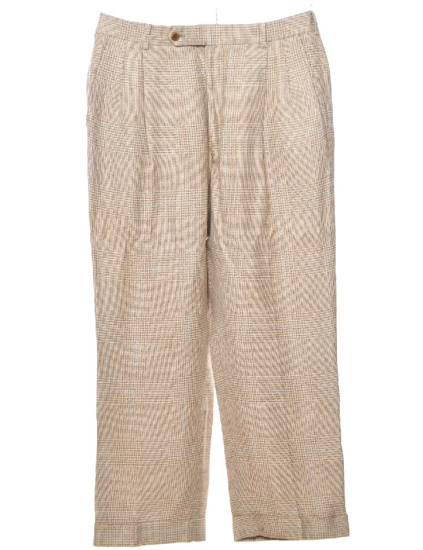 Light Blue & White Houndstooth Check Pleated Trousers - W34 L27 Trousers Yoga Stretchy Light Blue & White Houndstooth Check Pleated Trousers - W34 L27 Trousers Yoga Stretchy