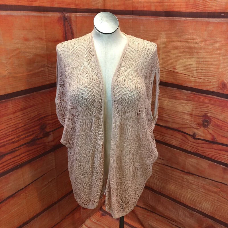 NWT CHICOS TRAVELERS PINK LACEY STITCH CARDIGAN SIZE S/M Denim Fabric Leather Fabric Suede Fabric
