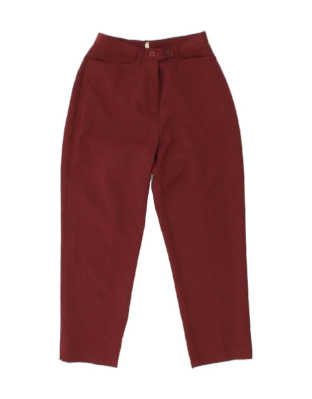 VINTAGE Womens High Waist Tapered Cropped Trousers W26 L25 Burgundy Trousers stylish elegant VINTAGE Womens High Waist Tapered Cropped Trousers W26 L25 Burgundy Trousers stylish elegant