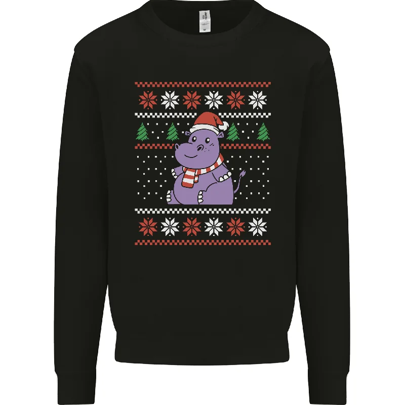 Christmas HIppo Xmas Hippopotamus Mens Sweatshirt Jumper Hoodie with Tied Waist Feminine Flattering Christmas HIppo Xmas Hippopotamus Mens Sweatshirt Jumper Hoodie with Tied Waist Feminine Flattering