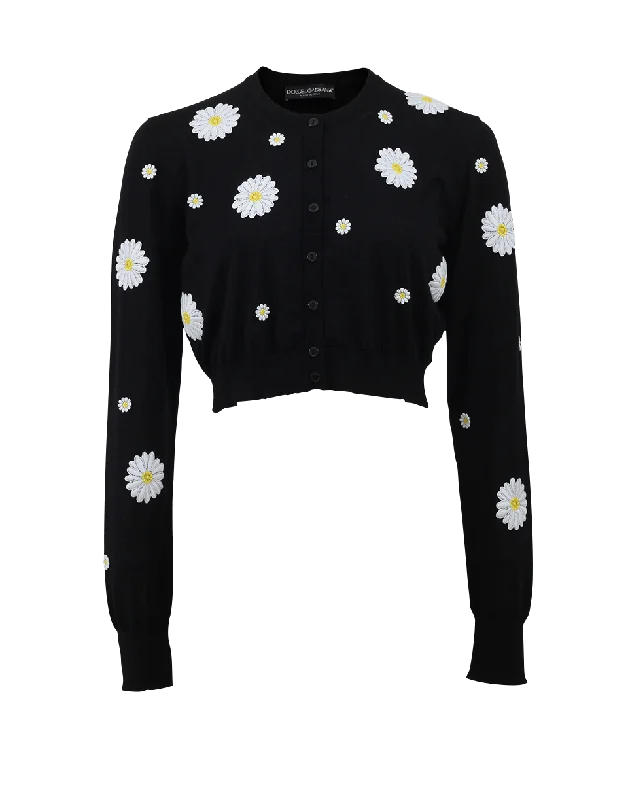 Daisy Cropped Cardigan Solid Color Striped Floral Print
