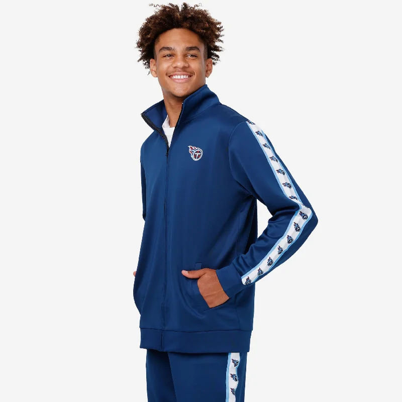 Tennessee Titans Stripe Logo Track Jacket Front Pockets Side Pockets Patch Pockets