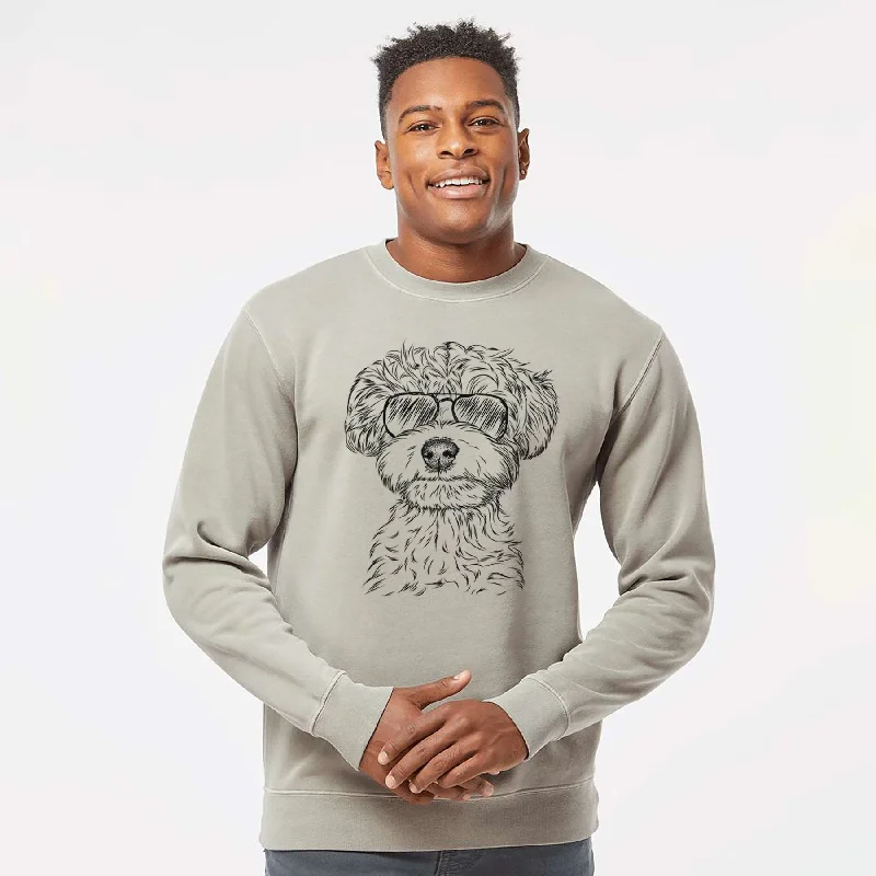 Aviator Elliott the Yorkiepoo - Unisex Pigment Dyed Crew Sweatshirt Hoodie with Hem Fringe Bohemian Relaxed Aviator Elliott the Yorkiepoo - Unisex Pigment Dyed Crew Sweatshirt Hoodie with Hem Fringe Bohemian Relaxed