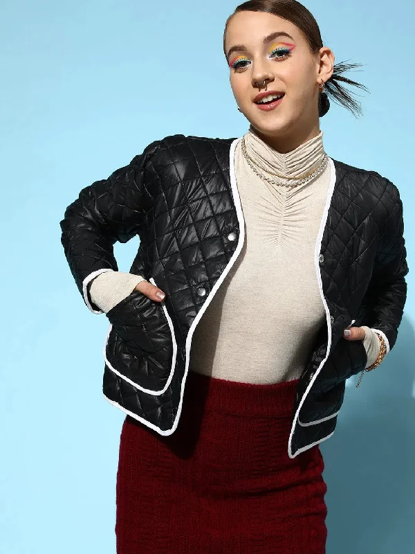 Women Solid Standard Black Jacket Satin Jacket Silk Jacket Chiffon Jacket