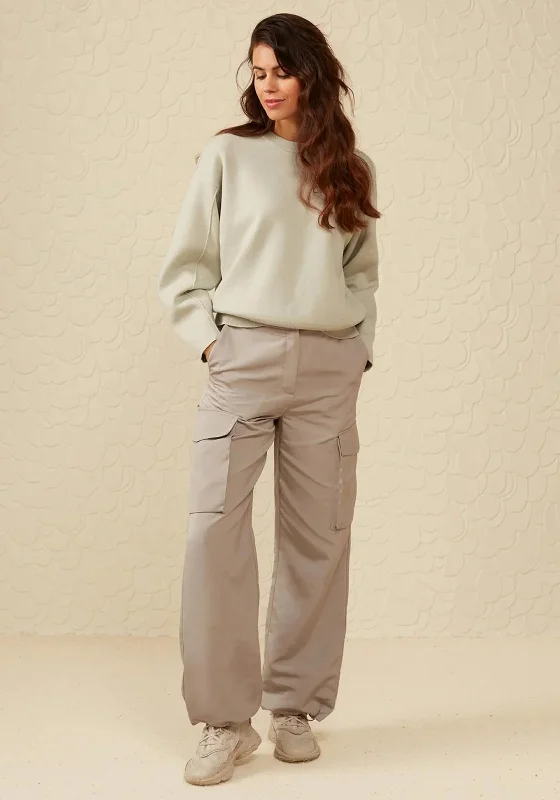 YAYA Subtle Shine Wide Leg Cargo Trousers, Paloma Grey Trousers Leisure Comfortable