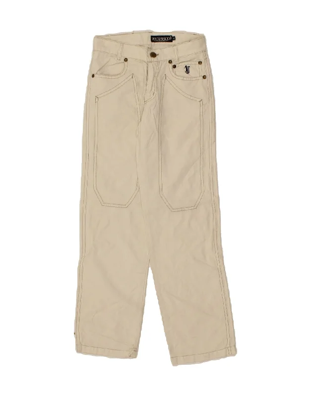 JECKERSON Womens Straight Casual Trousers W26 L26 Beige Cotton Trousers Ceremony Elegant JECKERSON Womens Straight Casual Trousers W26 L26 Beige Cotton Trousers Ceremony Elegant