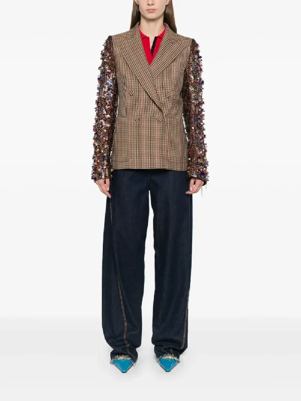 DRIES VAN NOTEN - Women Checked Embroidered Blazer Women's Fashion Blazer