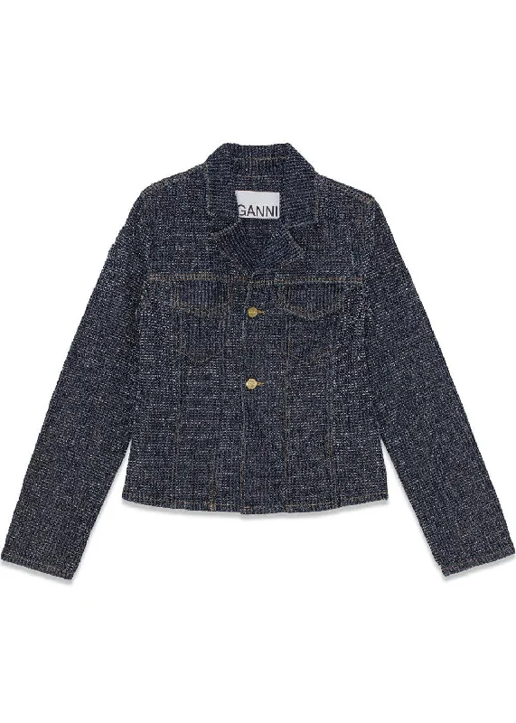 Fluffy Denim Fitted Blazer - Rinse Summer Women's Jacket