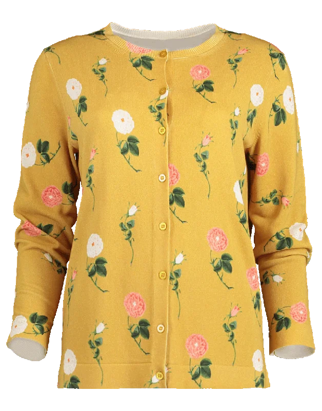 Floral Crewneck Cardigan Print Jacquard Patchwork