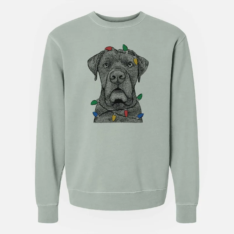 Christmas Lights Rocco the Cane Corso - Unisex Pigment Dyed Crew Sweatshirt Hoodie with Oversized Fit Loose Comfortable Christmas Lights Rocco the Cane Corso - Unisex Pigment Dyed Crew Sweatshirt Hoodie with Oversized Fit Loose Comfortable