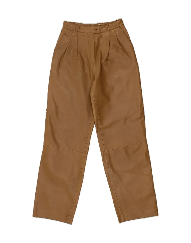 VINTAGE Womens Straight Leather Trousers W24 L30  Brown Trousers luxurious high-end