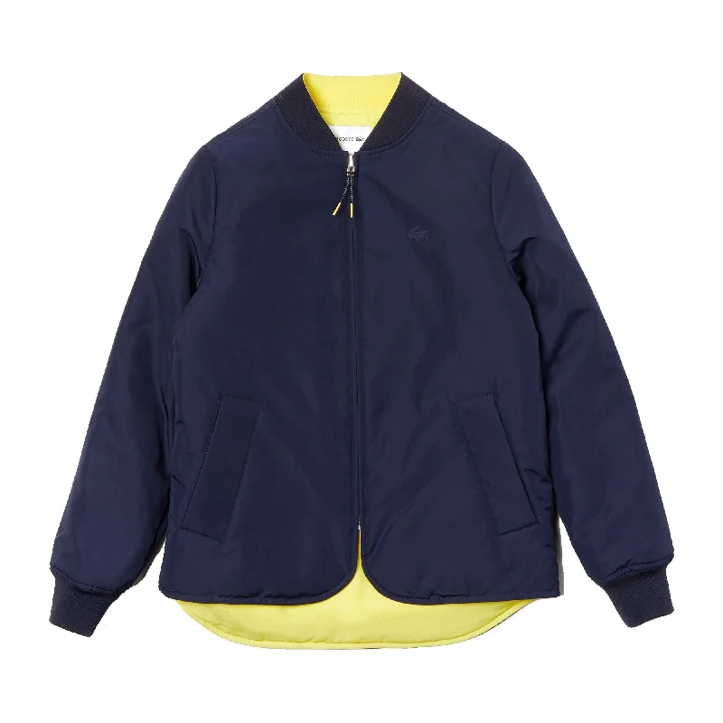 Lacoste Womens BF8346 Seamlessly Quilted Reversible Bi-Material Rain Jacket, Navy Blue/Yellow 4NS Print Jacket Jacquard Jacket Patchwork Jacket Lacoste Womens BF8346 Seamlessly Quilted Reversible Bi-Material Rain Jacket, Navy Blue/Yellow 4NS Print Jacket Jacquard Jacket Patchwork Jacket