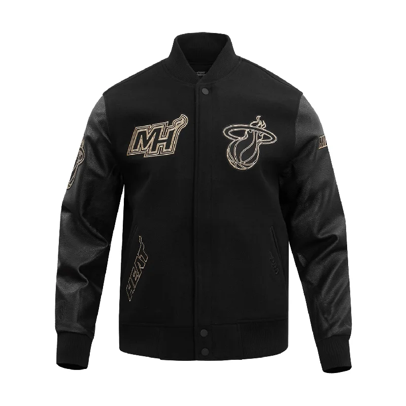 Heat Black Gold Varsity Jacket - Mens A-Line Jacket Boat Neck Shawl Collar