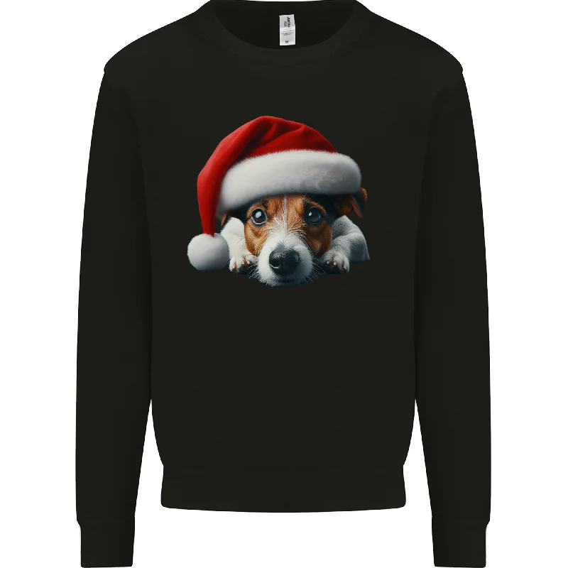 Christmas Jack Russell Wearing an Xmas Hat Dog Mens Sweatshirt Jumper Hoodie with Ribbed Hem Stretchable Secure Christmas Jack Russell Wearing an Xmas Hat Dog Mens Sweatshirt Jumper Hoodie with Ribbed Hem Stretchable Secure