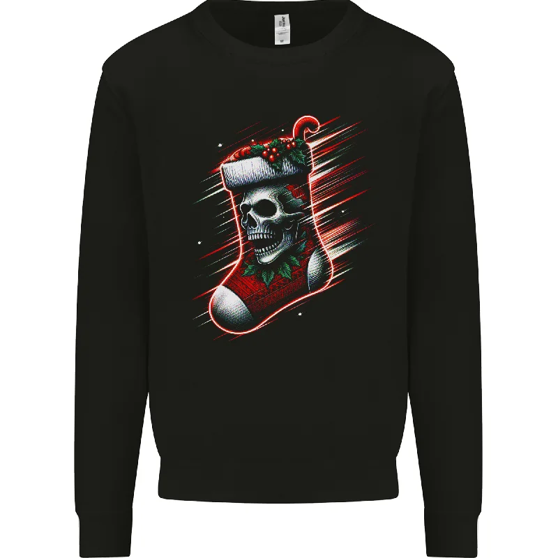 Christmas Skull Sock Xmas Heavy Metal Rock n Roll Mens Sweatshirt Jumper Hoodie with Hem Frayed Vintage Worn Christmas Skull Sock Xmas Heavy Metal Rock n Roll Mens Sweatshirt Jumper Hoodie with Hem Frayed Vintage Worn
