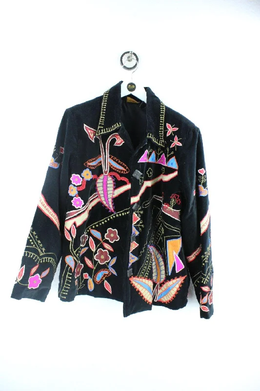 Vintage Black Flower Blazer ( L ) Women's Premium Blazer