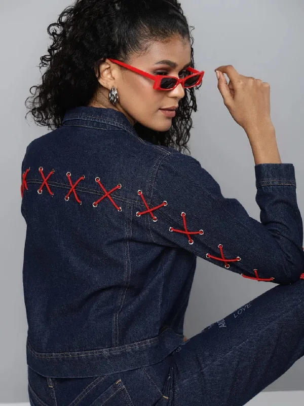 Women Solid Blue Collared Neck Full Sleeve Jacket Cardigan Sweater Pullover