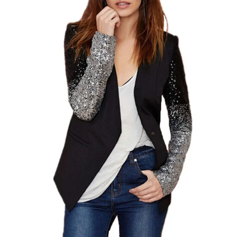 2018 Spring Women Blazer Female Work Suit Spring Long Sleeve Lapel Silver Black Sequins Elegant Ladies feminino Plus Size S-4XL Women's Vintage Suit 2018 Spring Women Blazer Female Work Suit Spring Long Sleeve Lapel Silver Black Sequins Elegant Ladies feminino Plus Size S-4XL Women's Vintage Suit