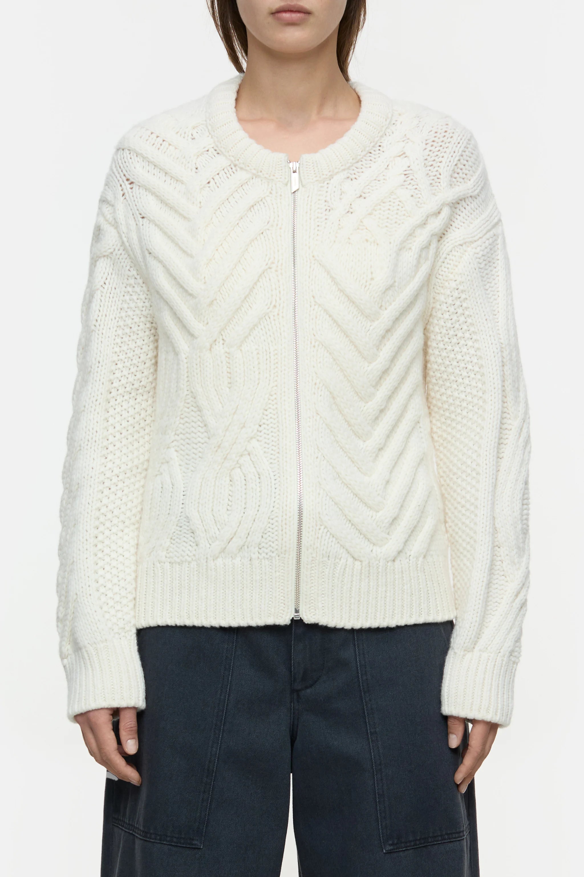 CLOSED WOMENS CABLE KNIT CARDIGAN - IVORY Thin Thick Dense