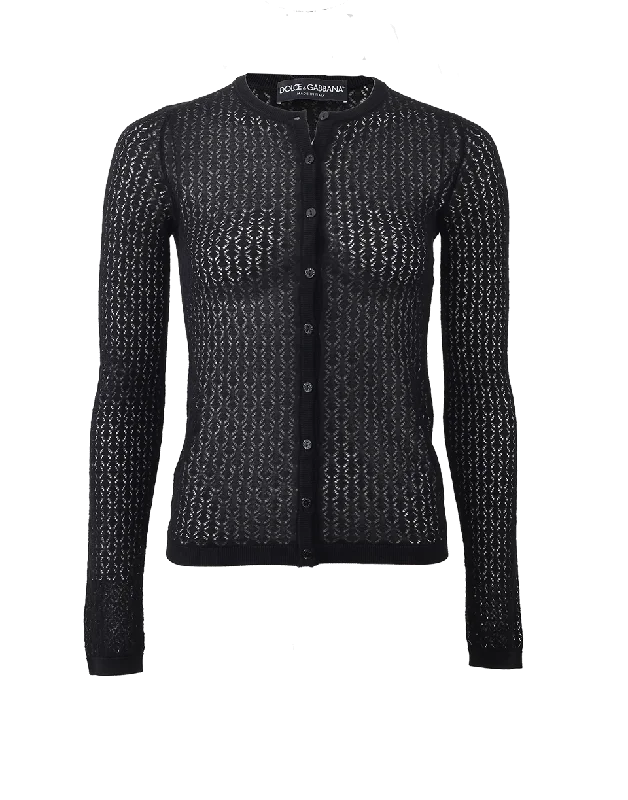 Lattice Crewneck Cardigan Transparent Opaque Sheer