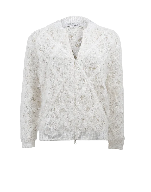 Pailette Embroidered Cardigan Fleece Cardigan Nylon Polyester