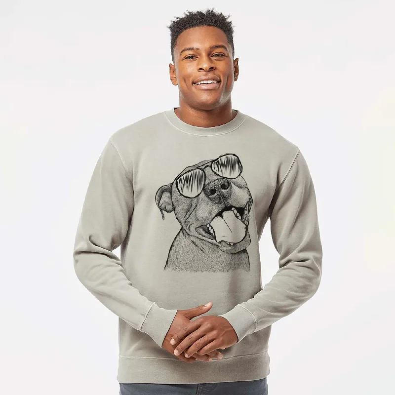 Aviator Eloise the Pitbull Mix - Unisex Pigment Dyed Crew Sweatshirt Hoodie with Earth Tones Natural Calm Aviator Eloise the Pitbull Mix - Unisex Pigment Dyed Crew Sweatshirt Hoodie with Earth Tones Natural Calm
