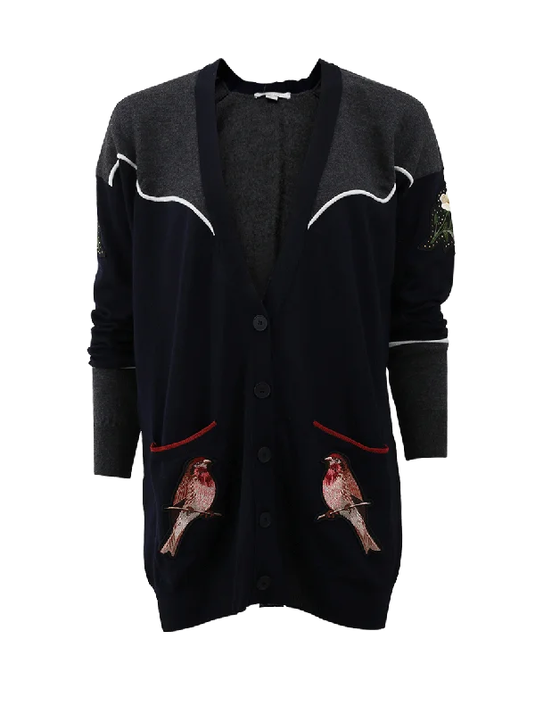 Bird Embroidered Cardigan Neon metallic Matte