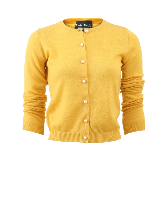 Pearl Button Cardigan Mesh Blend Leather Blend Suede Blend