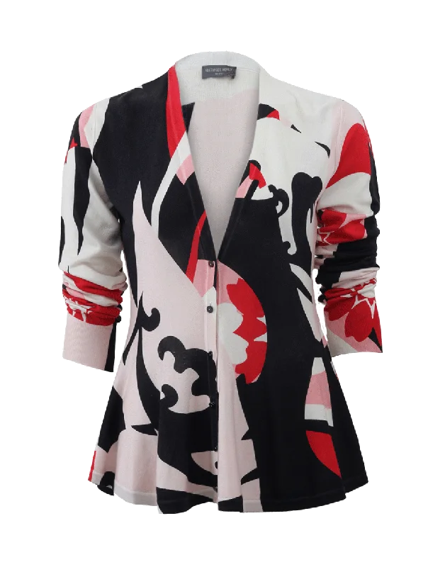 Printed Peplum Cardigan Front Pockets Side Pockets Patch Pockets