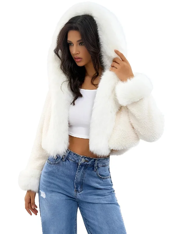 Women's Hooded Furry Crop Faux Fur Coat White Winter Jackets For Women New in Outerwear Short Plush Jacket Fluffy Clothing Hooded Jacket Caped Jacket Shawl Collar Jacket Women's Hooded Furry Crop Faux Fur Coat White Winter Jackets For Women New in Outerwear Short Plush Jacket Fluffy Clothing Hooded Jacket Caped Jacket Shawl Collar Jacket