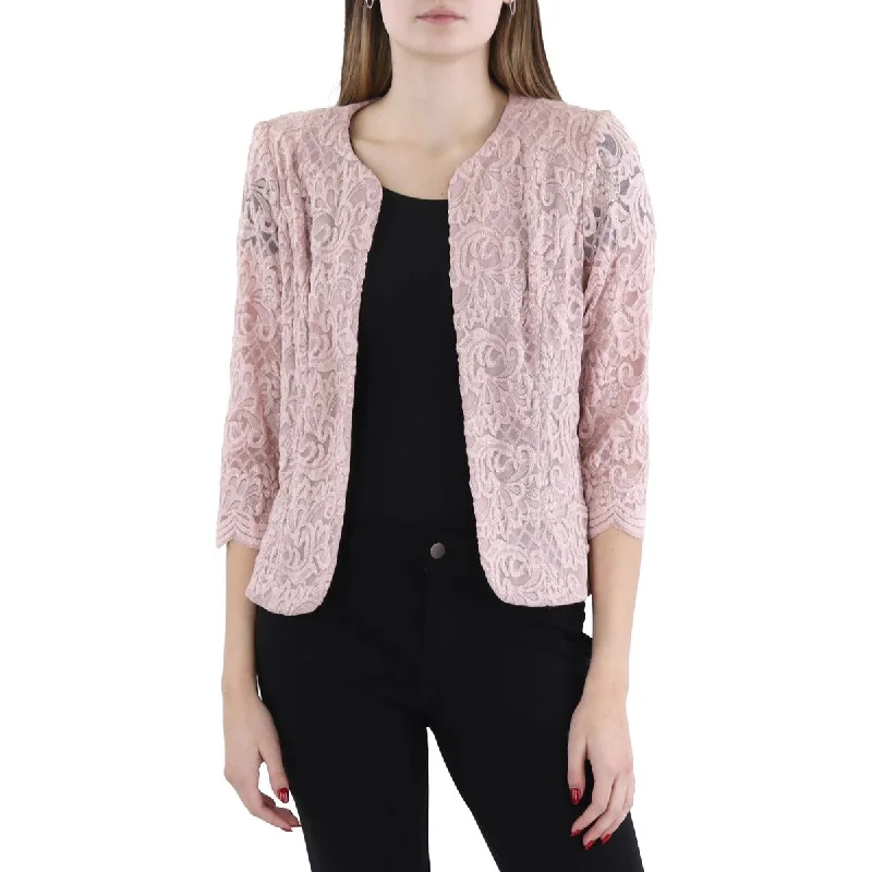Womens Lace Glitter Collarless Blazer Women's Adventure Blazer