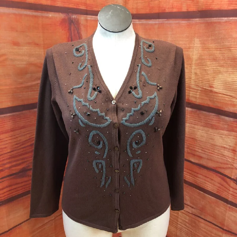 NWT CARDUCCI BROWN BEADED CARDIGAN SIZE X LARGE TCC Rayon Fabric Velvet Fabric Corduroy Fabric